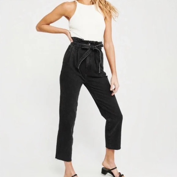 Abercrombie Black Paper Bag Mom Jean